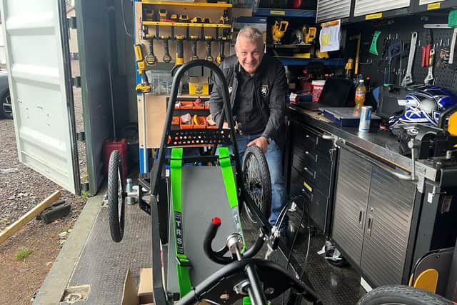 Bob Baldie, Angus Young Engineers chairperson, with one of the group’s electric car kits.
