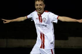 Fraser MacLeod celebrating scoring for Brechin City at Lossiemouth at the weekend (Pic: Graeme Youngson)