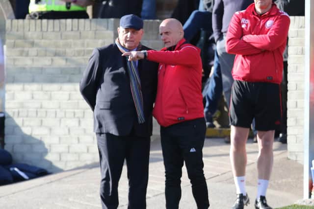 Arbroath boss Dick Campbell and assistant Ian Campbell. Pic by Graham Black