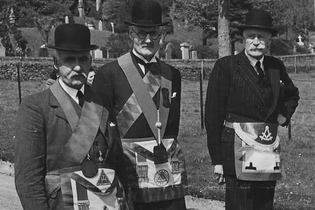 Members of the Masonic Lodge Glamis No 99 at a Masonic funeral in May, 1947, from left - Brothers Beattie, Bisset and the Earl of Strathmore.