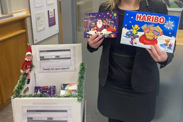 Colleagues from the Dundee branch of Yorkshire Building Society is collecting selection boxes for the Boomerang Centre.