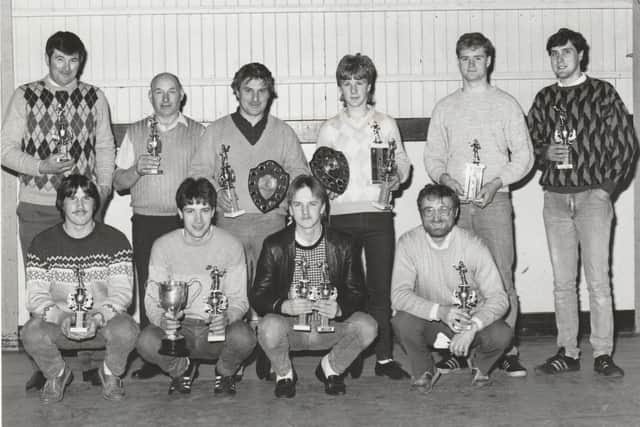 Pictured are the Angus Federation of Men's Clubs darts competition winners in 1987.Pictured (from left, back) Chick Thomson and Edward McAllan, Arbirlot; Sid and Graham Reid, Farnell; Richard Napier and Eric Duncan, Inverkeilor: front - Colin Leonard, Arbirlot; Neil Duncan, Farnell; Ronan Littlejohn, Inverkeilor; and Jim Arthur, Arbirlot.