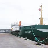 ​Chinese-built, Portuguese-flag Aland loaded logs at the North Quay, Montrose port.