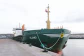 ​Chinese-built, Portuguese-flag Aland loaded logs at the North Quay, Montrose port.