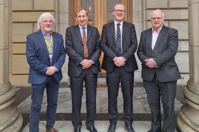 Picture (l-r) Perth A Kinross Council eader Cllr Grant Laing; Angus Council leader Cllr Bill Duff; Dundee City Council leader Cllr Mark Flynn, and Fife Council leader, Cllr David Ross.
