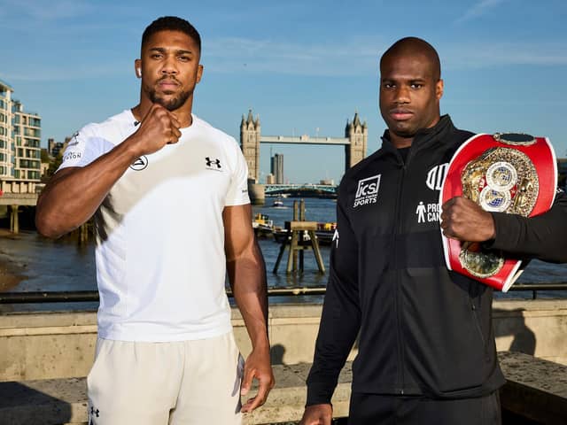 London, UK: Anthony Joshua and Daniel Dubois Face Off for the first time in fight week ahead of their IBF World Heavyweight  Title fight on saturday night at Wembley Stadium. 16 September 2024 Picture By Mark Robinson Matchroom Boxing