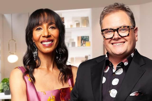 Host Alan Carr and series judge Michelle Ogundehin follow the journey of ten talented interior designers competing for one life-changing contract with their dazzling designs