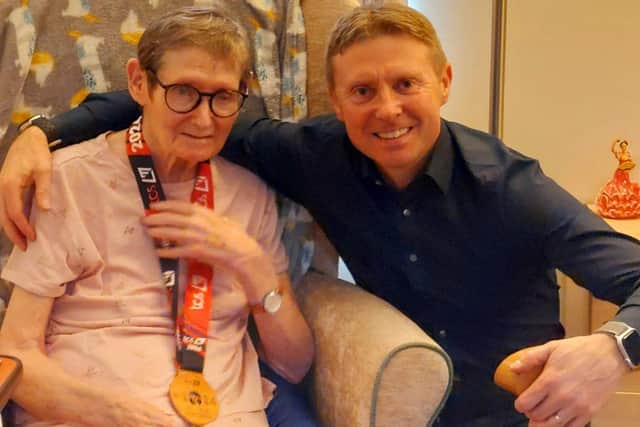 Resident, Jessie Murphy with her son, George Murphy at Douglas View Care Home