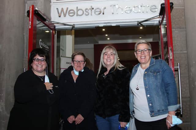 Audrey Hood (left) ANGUSalive theatre & venues manager, welcomes sisters Michela, Stephanie and Laura Stewart. (Webster Theatre)