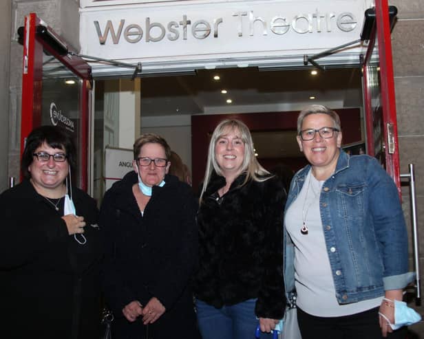 Audrey Hood (left) ANGUSalive theatre & venues manager, welcomes sisters Michela, Stephanie and Laura Stewart. (Webster Theatre)