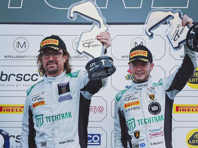 Forfar's Sandy Mitchell, right, with team mate Adam Balon won at the home of British motorsport