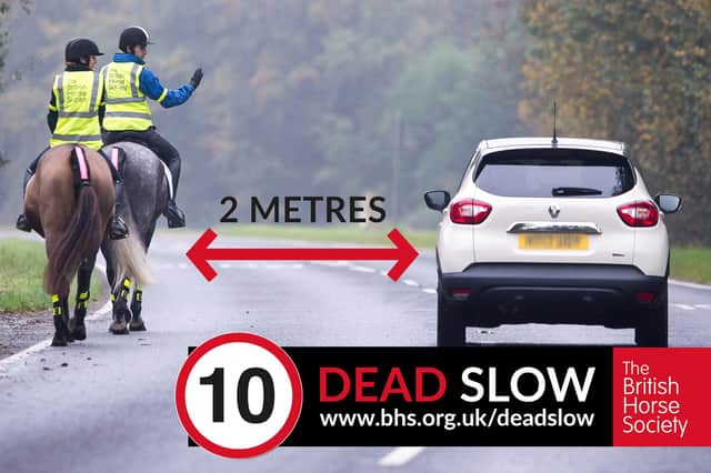 The Dead Slow campaign sets out four behavioural messages for drivers when approaching horses.