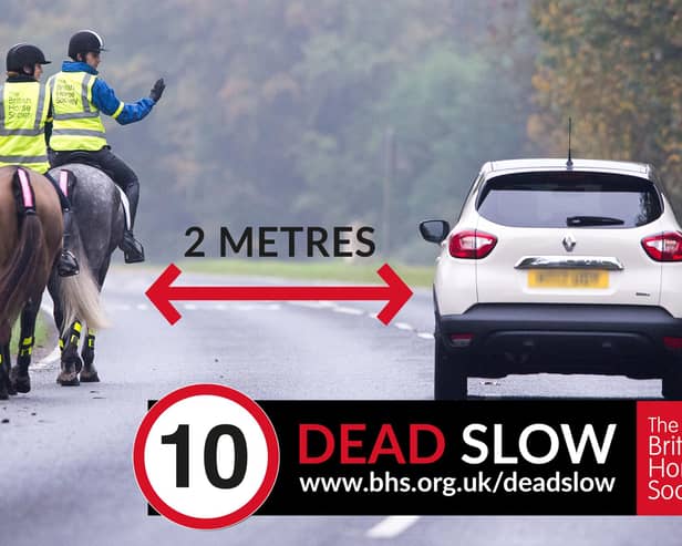 The Dead Slow campaign sets out four behavioural messages for drivers when approaching horses.