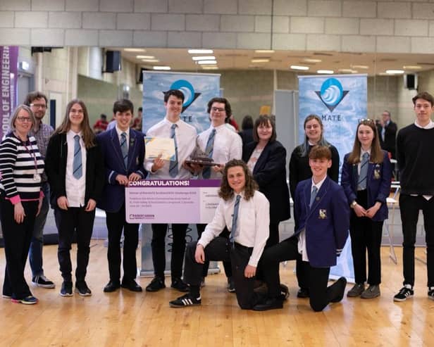 The winning team are pictured with ​MATE Scotland Regional co-ordinator Dr Rosslyn Shanks; James Philp; and Donella Beaton, vice-principal for cconomic development. (Ross Henderson).