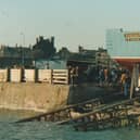 The fishing boat Rosebay, registered in Peterhead, about to hit the water at Gerrard Brothers' boatyard in Arbroath on an unrecorded date.