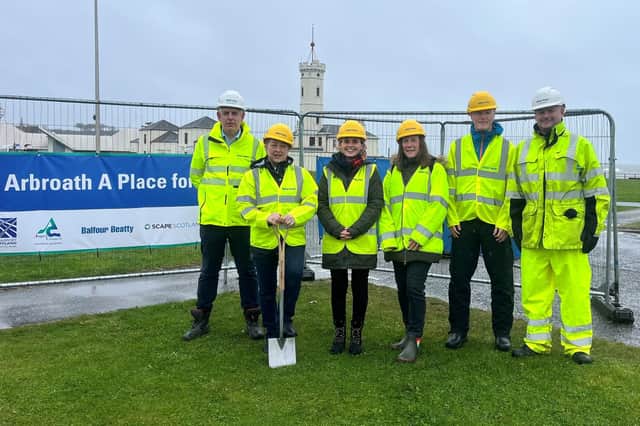 Pictured at the sod-cutting ceremony are (l-r) Tom Truesdale, Councillor Beth Whiteside, Councillor Serena Cowdy, Carole Patrick, Craig Cameron and Keith Mcdonald.