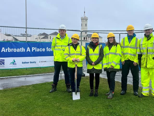 Pictured at the sod-cutting ceremony are (l-r) Tom Truesdale, Councillor Beth Whiteside, Councillor Serena Cowdy, Carole Patrick, Craig Cameron and Keith Mcdonald.
