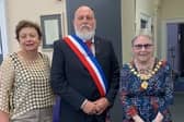 ​Depute Provost Linda Clark (right) is pictured with Madame Lucille Batailler and Mayor Regis Batailler.