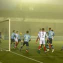 Forfar struggle to clear their lines as the Blues press. Pic by Bill McCandlish