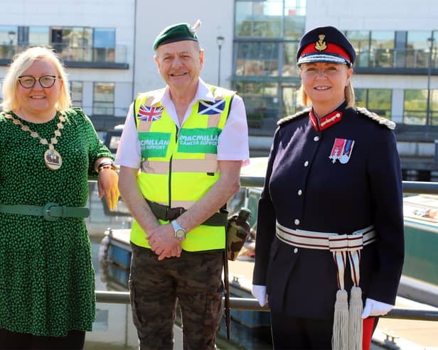 Bobby Campbell is pictured with East Dunbartonshire Provost Gillian Renwick and Lord-Lieutenant Jill Young.
