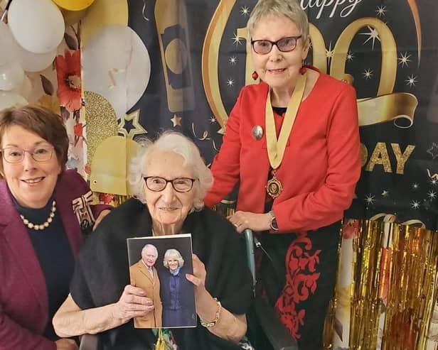 Resident Leonora Meek celebrating her 100th birthday at Lunan Court Care Home