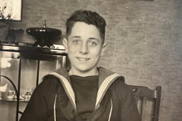 Young Robin Boodle as a boy sailor in the 1940's during a rare visit on leave from HMS SUFFOLK.