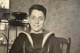 Young Robin Boodle as a boy sailor in the 1940's during a rare visit on leave from HMS SUFFOLK.