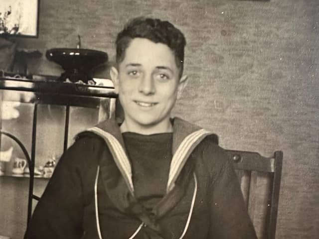 Young Robin Boodle as a boy sailor in the 1940's during a rare visit on leave from HMS SUFFOLK.