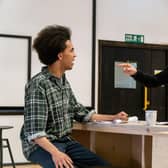 Benjamin Osugo and Ewan Donald in rehearsals for The Bookies.  Pic credit: Sean Millar.