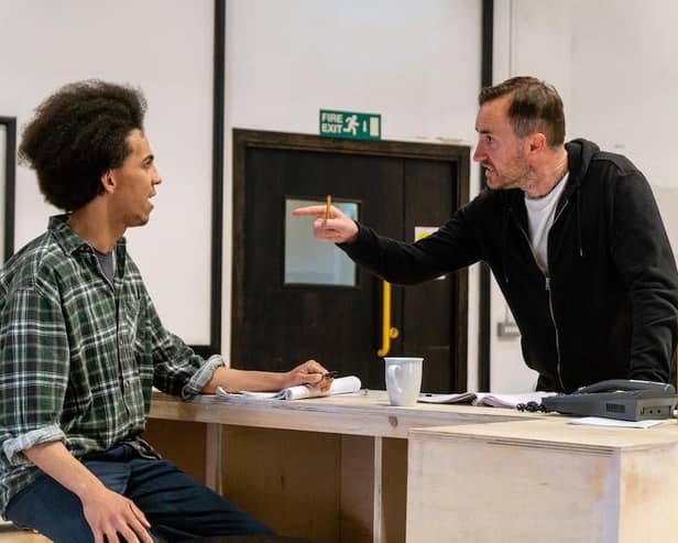 Benjamin Osugo and Ewan Donald in rehearsals for The Bookies.  Pic credit: Sean Millar.