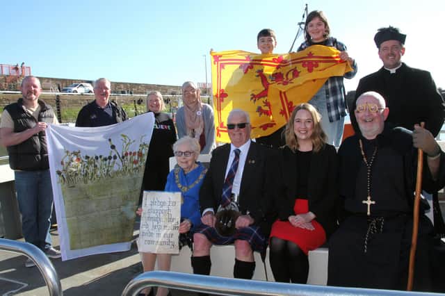 Provost Linda Clark, Harry Simpson from Friends of Arbroath Abbey, Kathryn Porter and Robert McMonague.
