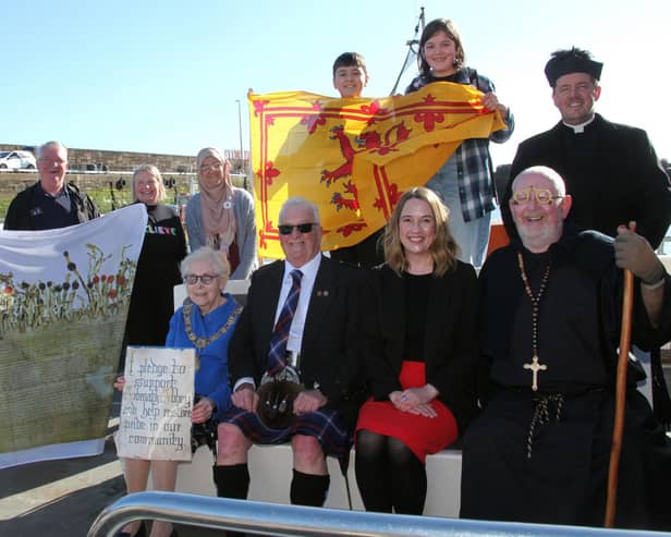 Provost Linda Clark, Harry Simpson from Friends of Arbroath Abbey, Kathryn Porter and Robert McMonague.