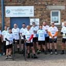 The cyclists gather outside Station Park (pic: Forfar Athletic)