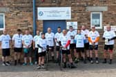 The cyclists gather outside Station Park (pic: Forfar Athletic)