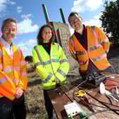 Mairi Gougeon is pictured with Openreach partnership director Robert Thorburn (left) and engineer Grant Halliburton.