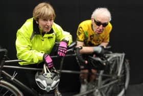 ​Helen Shearer and Graham Hewitson take a break during rehearsal for Forfar Dramatic Society’s production of John Godber’s ‘Scary Bikers’.