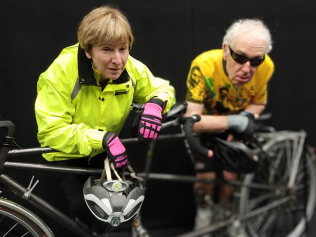 ​Helen Shearer and Graham Hewitson take a break during rehearsal for Forfar Dramatic Society’s production of John Godber’s ‘Scary Bikers’.
