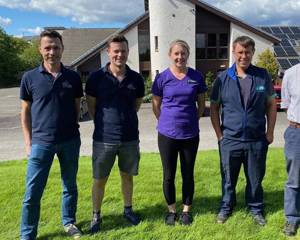 ​Pictured (l-r) are: Director and vet, Gavin Durston; director and vet Ed Hill, Ashley Wilkie, senior mixed and equine vet, Roddie Binnie and Graeme Richardson.