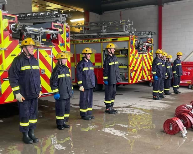 The pupils are pictured after completing one of the drills on SFRS’s new fire skills course.