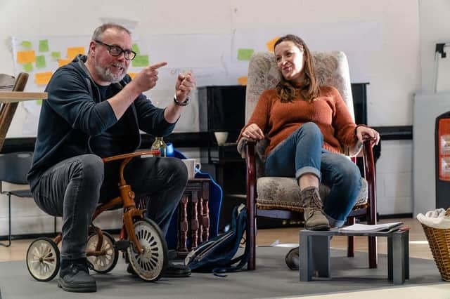 Barrie Hunter and Emily Winter in rehearsal for The Children.    Pic: Sean Millar.