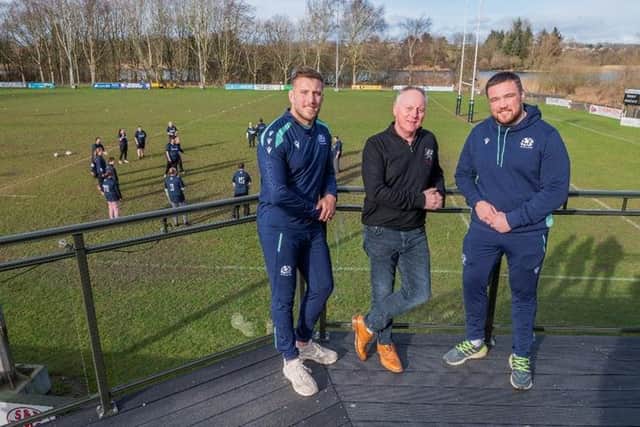 Matt and Zander Fagerson are pictured with Nick Welsh, Strathmore RFC’s business development manager.