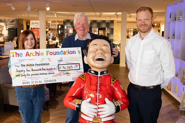 Pictured (from left) are Jamie-Leigh Cook from The Archie Foundation, with Ian Philp and Ewan Philp from Gillies.