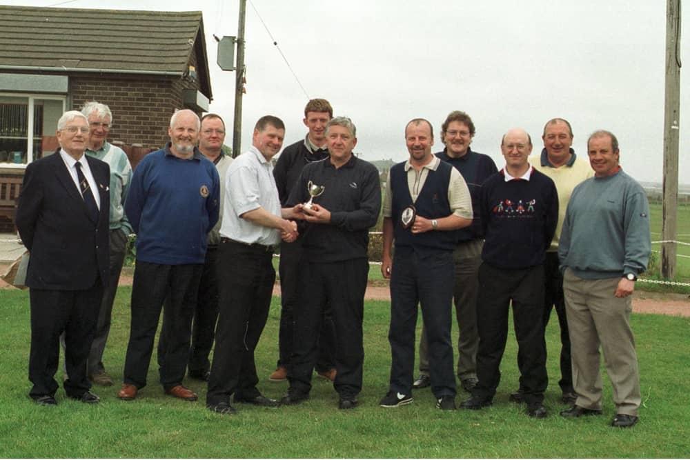 Arbroath Royal British Legion held its annual golf championships at Arbroath Golf Course in June, 2002. The prizes were presented by pro Lindsay Ewart to winner Jack Edward runner-up Alan Mowatt.