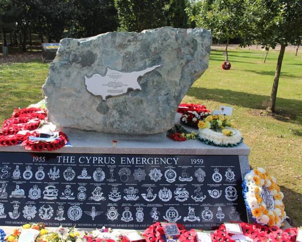 The memorial to those who died in Cyprus, in Lichfield, Staffordshire. Another memorial is located in Kyrenia, Cyprus. (Colin Sweett)
