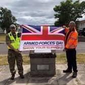 The official Armed Forces Day flag at military training estates across the UK, including local camp, Barry Buddon Training Area.