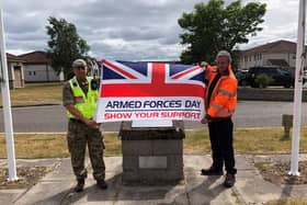 The official Armed Forces Day flag at military training estates across the UK, including local camp, Barry Buddon Training Area.
