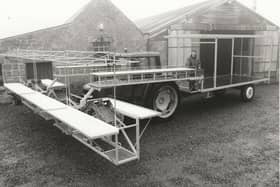 ​Malcolm McDonald, Laverockhill Farm, Carmyllie, pictured in May, 1996, with a vegetable packing machine attached to his John Deere tractor.