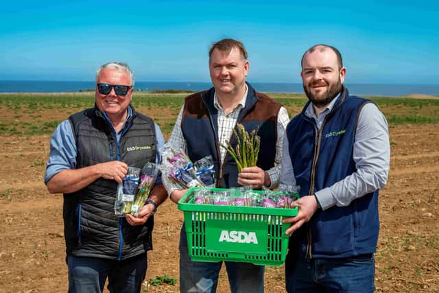 3 Asda roots for local growers. Pictured L - R Andy Laing, ESG Drysdale; Rob Stockwell, Grower; Alex MacArthur, ESG Drysdale