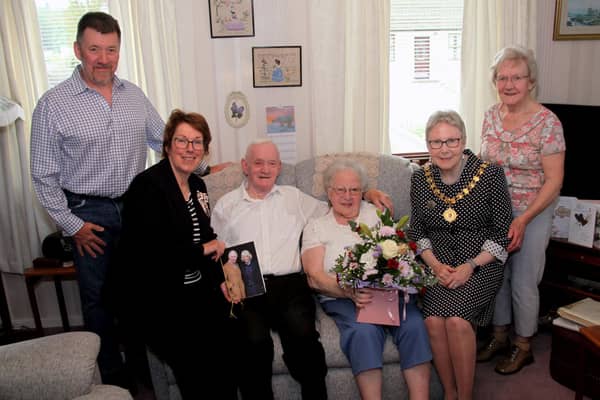 ​David and Lily are pictured with their guests, including son Gordon and Lilly’s sister Isobel. (Wallace Ferrier)