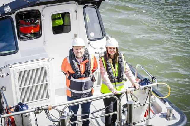 Port Authority chief executive Tom Hutchison with Mairi McAllan on board the port’s pilot boat. (Karen Jackson Photography)